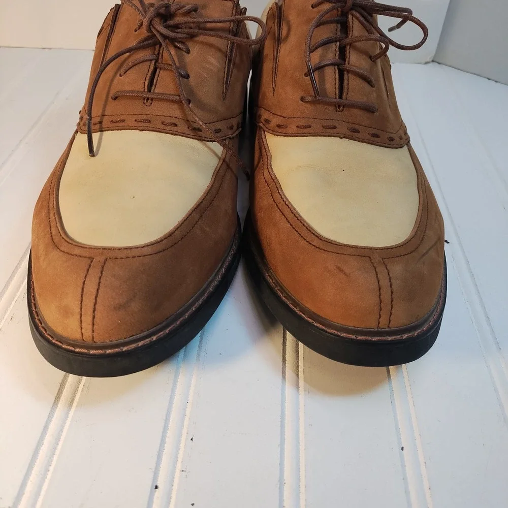 Tommy Bahama Mens Old Havana Cocoa Leather Saddle Golf Shoes 12M Two Tone Oxford